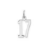 Sterling Silver Number 17 Pendant, Polished Unisex Charm for Birthday or Sports Jewelry