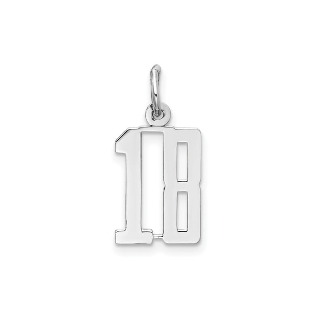 Sterling Silver Number 18 Pendant, Bold Polished Milestone Charm, Unisex Modern Jewelry