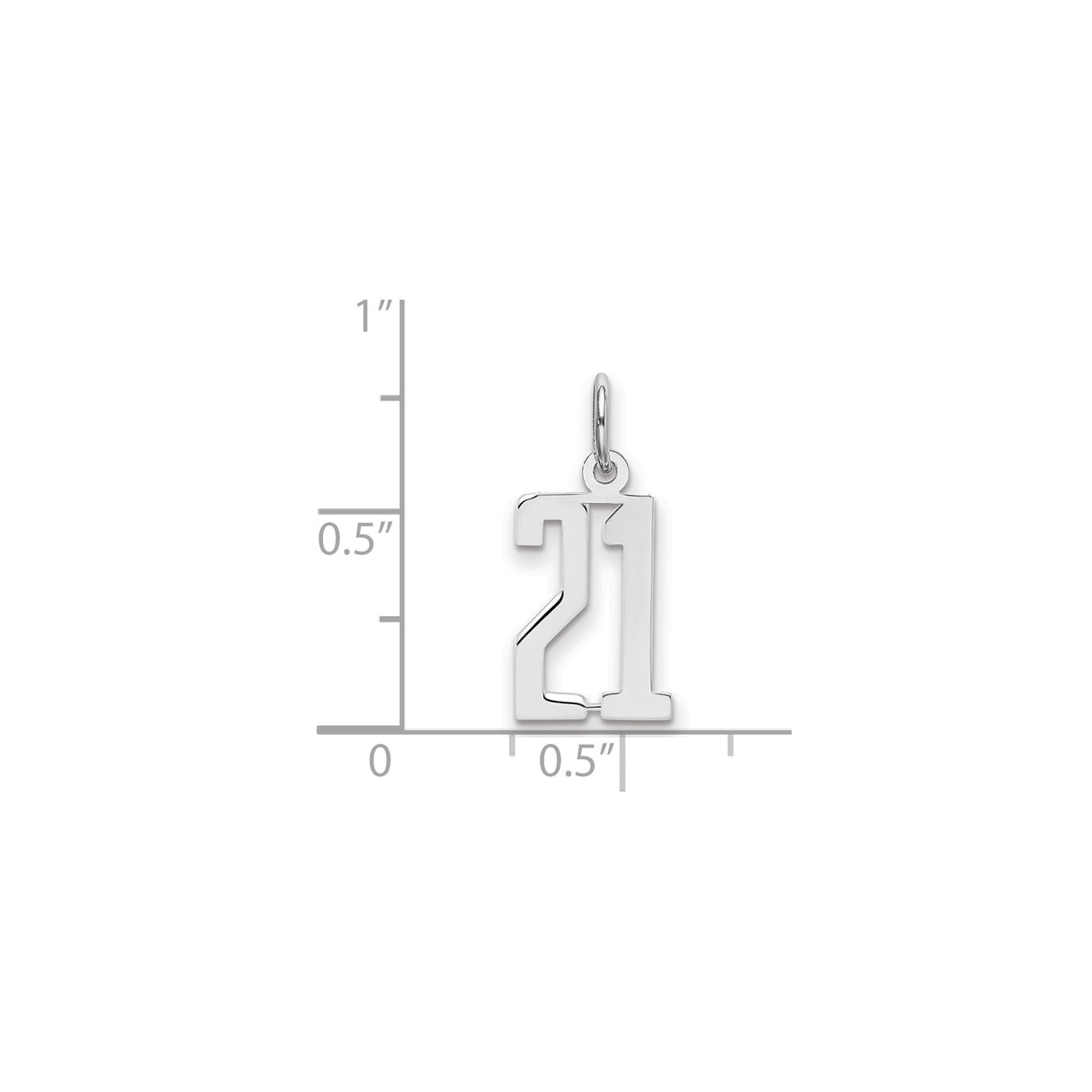 Small Elongated Pol Number 21 Charm Pendant in Real 925 Sterling Silver