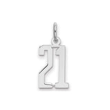 Small Elongated Pol Number 21 Charm Pendant in Real 925 Sterling Silver