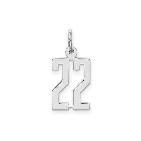 Sterling Silver Number 22 Pendant, Sports Charm in Polished Modern Font for Unisex Adults