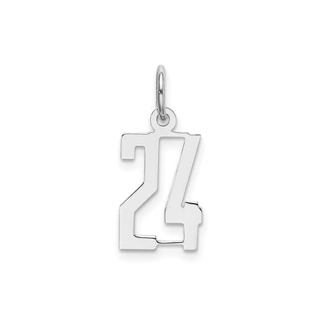 Sterling Silver Number 24 Pendant Charm, Bold Cut-Out Athletic Design, Unisex Jewelry