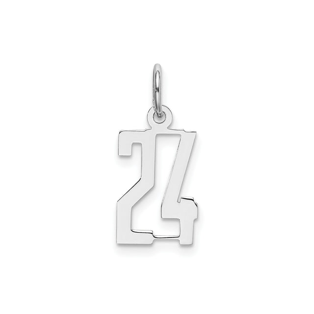 Sterling Silver Number 24 Pendant Charm, Bold Cut-Out Athletic Design, Unisex Jewelry