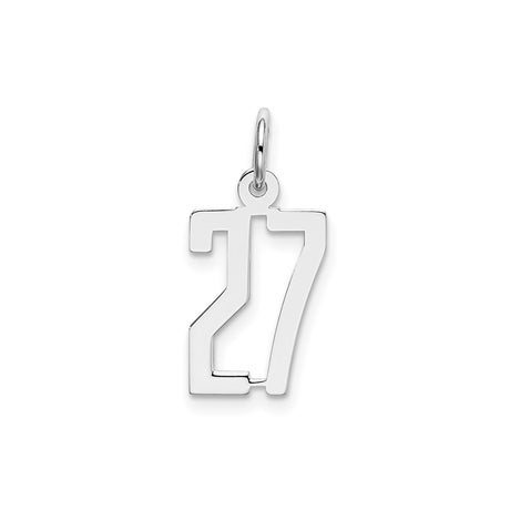 Sterling Silver Number 27 Pendant, Polished Cutout Athletic Charm for Men and Women