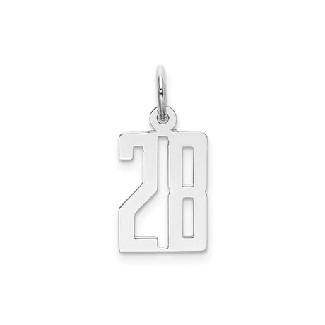 Small Elongated Pol Number 28 Charm Pendant in Real 925 Sterling Silver