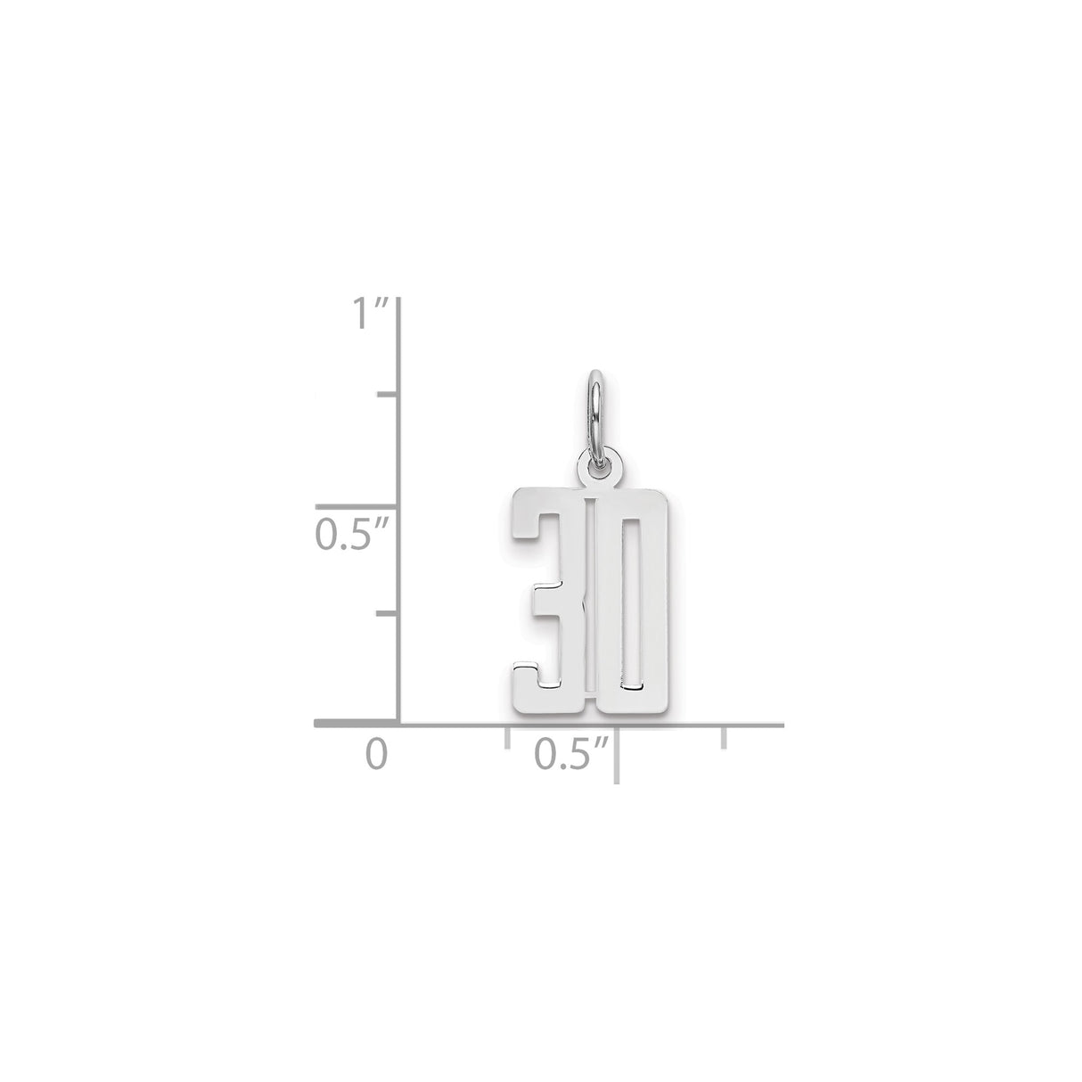 Sterling Silver Number 30 Pendant Charm, Modern Cutout Milestone Design for Birthday or Anniversary