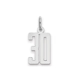 Sterling Silver Number 30 Pendant Charm, Modern Cutout Milestone Design for Birthday or Anniversary