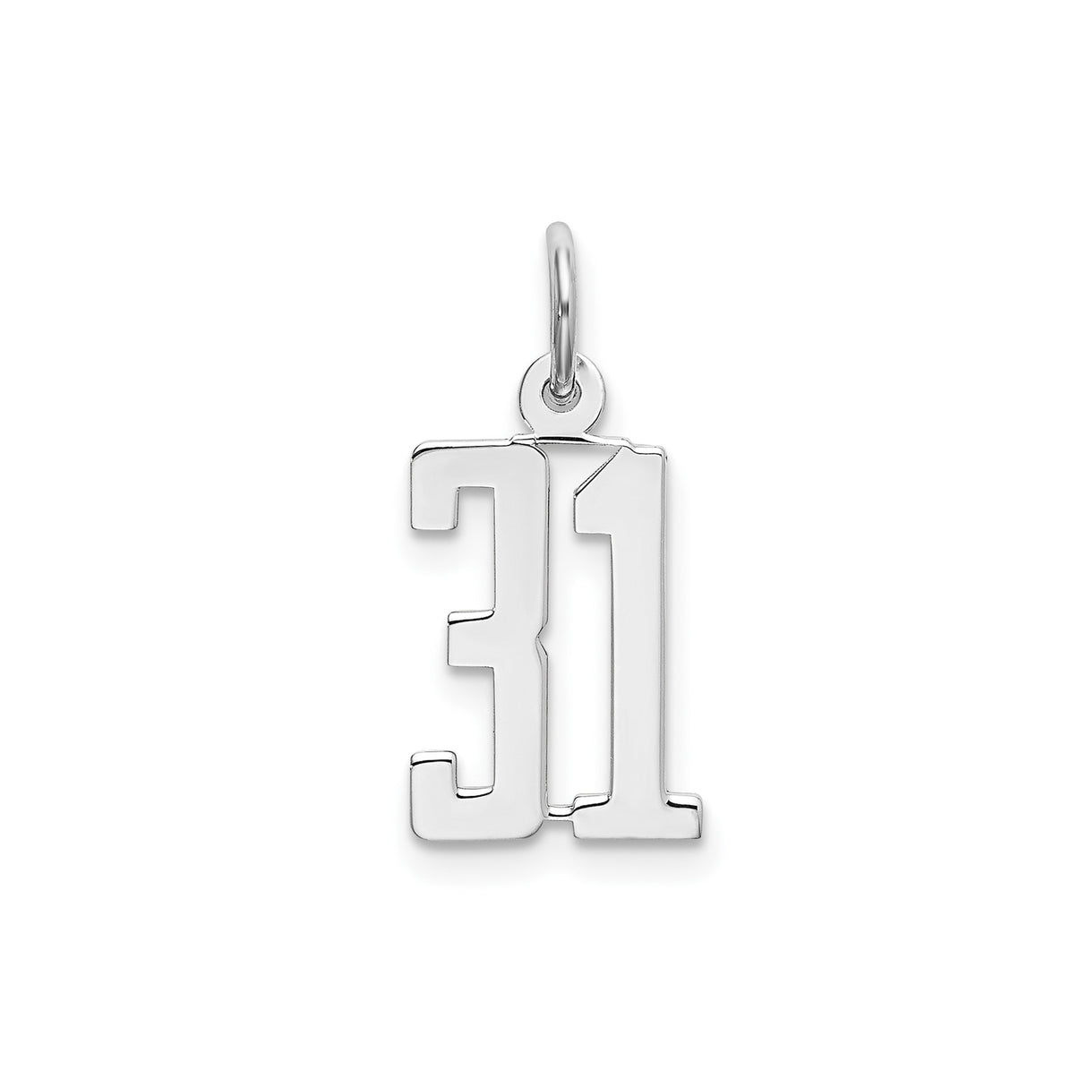 Sterling Silver Number 31 Pendant, Bold Block Numeral Charm, Unisex Sports Jewelry