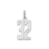 Small Elongated Pol Number 32 Charm Pendant in Real 925 Sterling Silver
