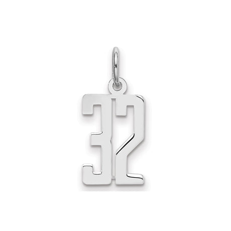 Small Elongated Pol Number 32 Charm Pendant in Real 925 Sterling Silver