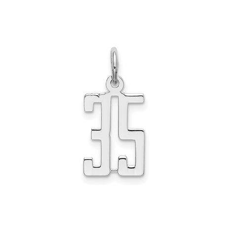 Sterling Silver Number 35 Pendant, Bold Angular Sports Jersey Charm for Men or Women