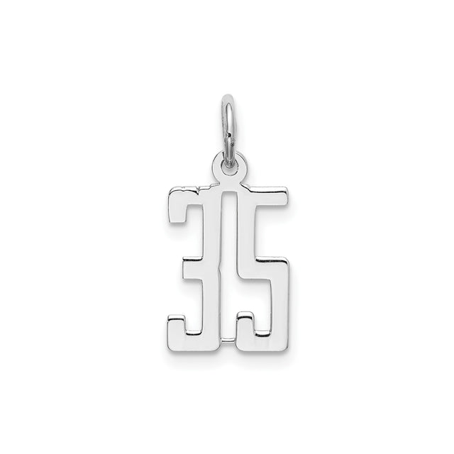 Sterling Silver Number 35 Pendant, Bold Angular Sports Jersey Charm for Men or Women