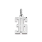 Sterling Silver Number 36 Pendant, Bold Block Font Athletic Charm, Unisex Sports Jewelry