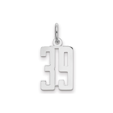 Small Elongated Pol Number 39 Charm Pendant in Real 925 Sterling Silver