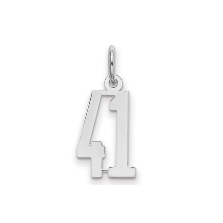 Small Elongated Pol Number 41 Charm Pendant in Real 925 Sterling Silver