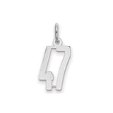 Small Elongated Pol Number 47 Charm Pendant in Real 925 Sterling Silver