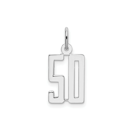 Sterling Silver Number 50 Pendant Charm, Polished Cutout Milestone Design for Women or Unisex Wear