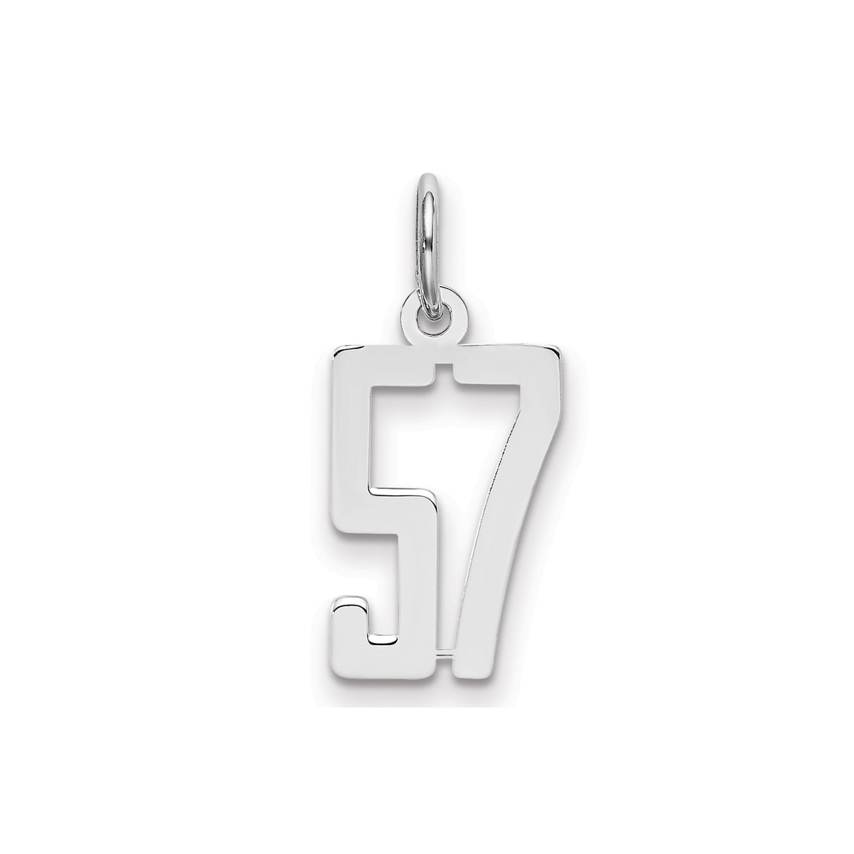 Small Elongated Pol Number 57 Charm Pendant in Real 925 Sterling Silver