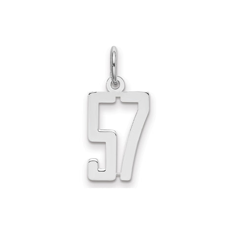 Small Elongated Pol Number 57 Charm Pendant in Real 925 Sterling Silver