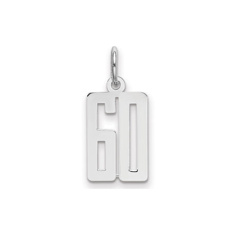 Small Elongated Pol Number 60 Charm Pendant in Real 925 Sterling Silver