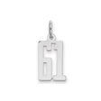 Small Elongated Pol Number 61 Charm Pendant in Real 925 Sterling Silver