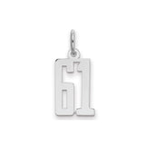 Small Elongated Pol Number 61 Charm Pendant in Real 925 Sterling Silver