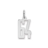 Small Elongated Pol Number 64 Charm Pendant in Real 925 Sterling Silver