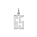 Sterling Silver Number 65 Pendant, Modern Cut-Out Block Design, Unisex Milestone Charm