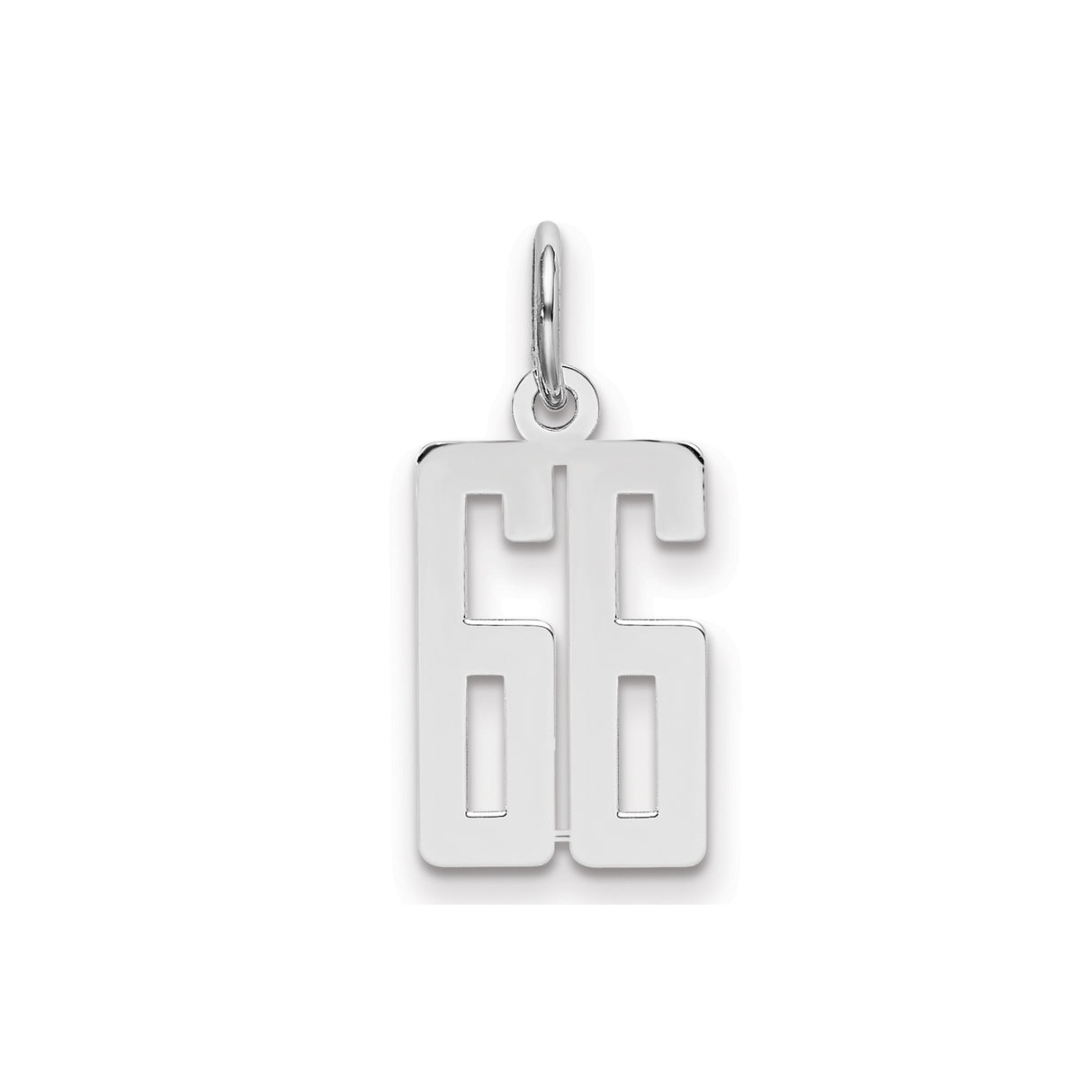 Sterling Silver Number 66 Pendant Charm with Cutout Block Digits, Sports Theme