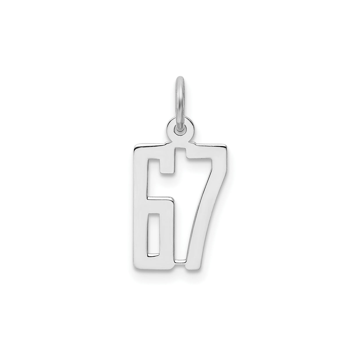 Sterling Silver Number 67 Pendant with Cutout Block Numerals, Unisex Sports Charm