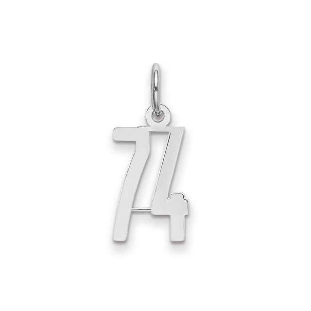 Small Elongated Pol Number 74 Charm Pendant in Real 925 Sterling Silver