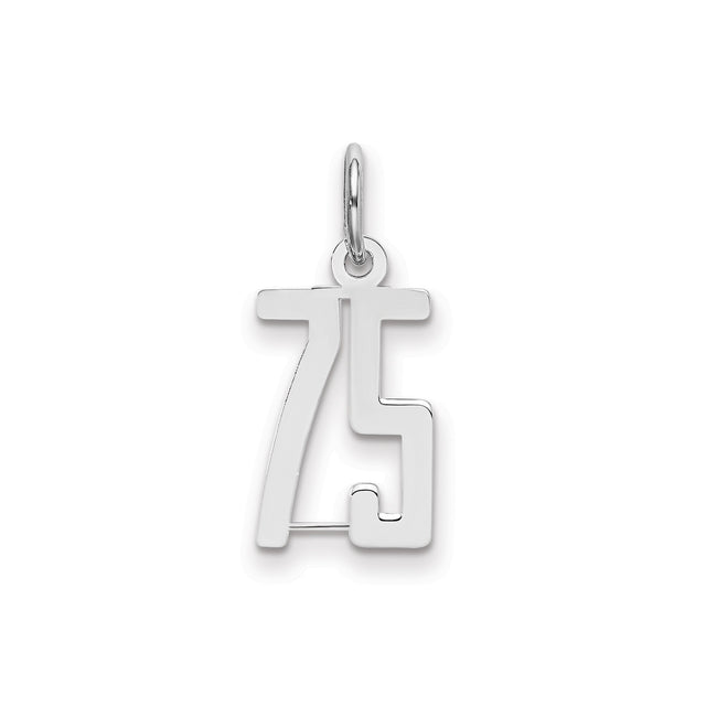 Small Elongated Pol Number 75 Charm Pendant in Real 925 Sterling Silver