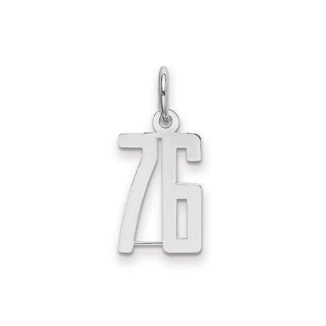 Sterling Silver Pendant Charm with Bold Cutout 76 Number Design, Polished Finish