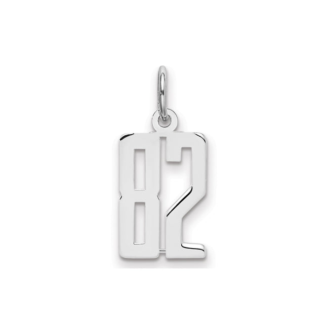 Small Elongated Pol Number 82 Charm Pendant in Real 925 Sterling Silver