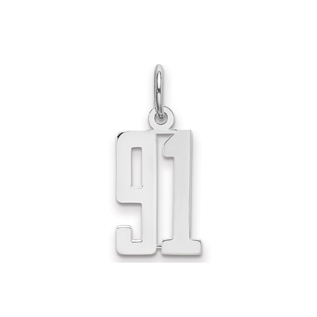 Small Elongated Pol Number 91 Charm Pendant in Real 925 Sterling Silver