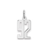 Sterling Silver Number 92 Pendant Charm, Modern Unisex Milestone Jewelry Piece