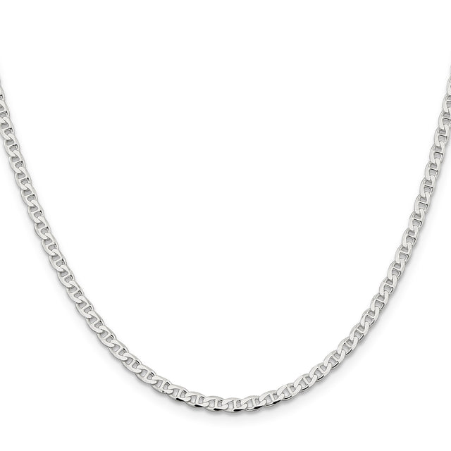 925 White Gold 3.15 mm Polished Chain Necklace, Solid