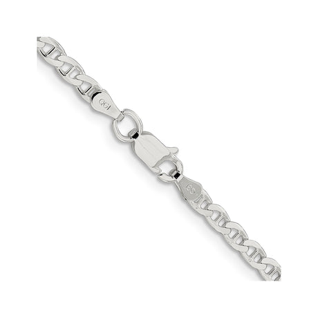 925 White Gold 3.15 mm Polished Chain Necklace, Solid alternate angle
