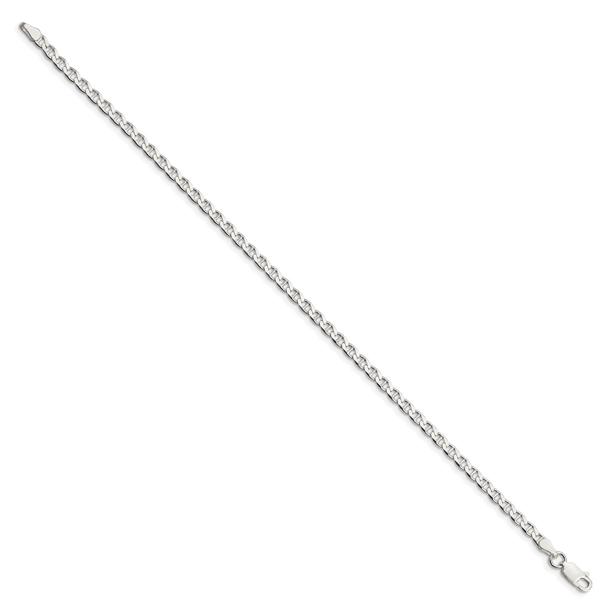 925 White Gold 3.15 mm Polished Chain Anklet, Solid