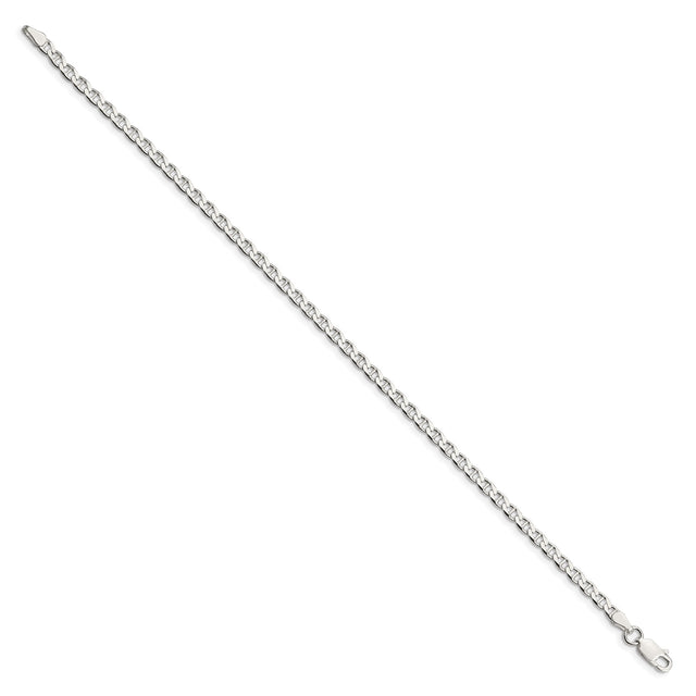 925 White Gold 3.15 mm Polished Chain Bracelet, Solid