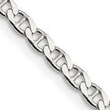 925 White Gold 3.15 mm Polished Chain Necklace, Solid detail view