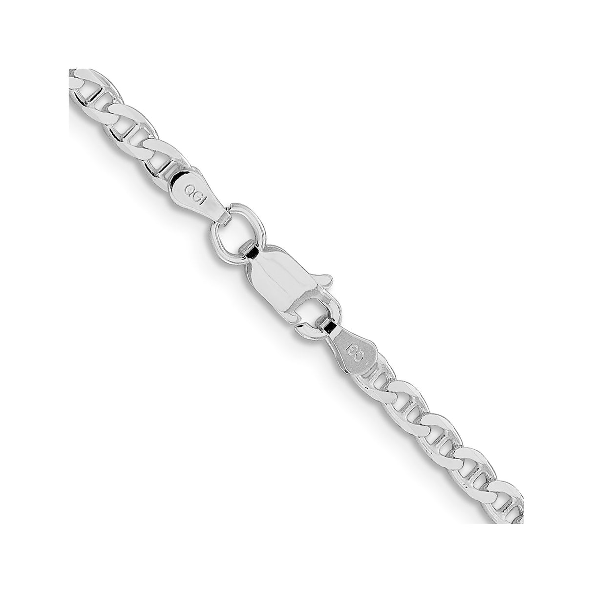 925 White Gold 3.15 mm Polished Chain Necklace, Solid alternate angle