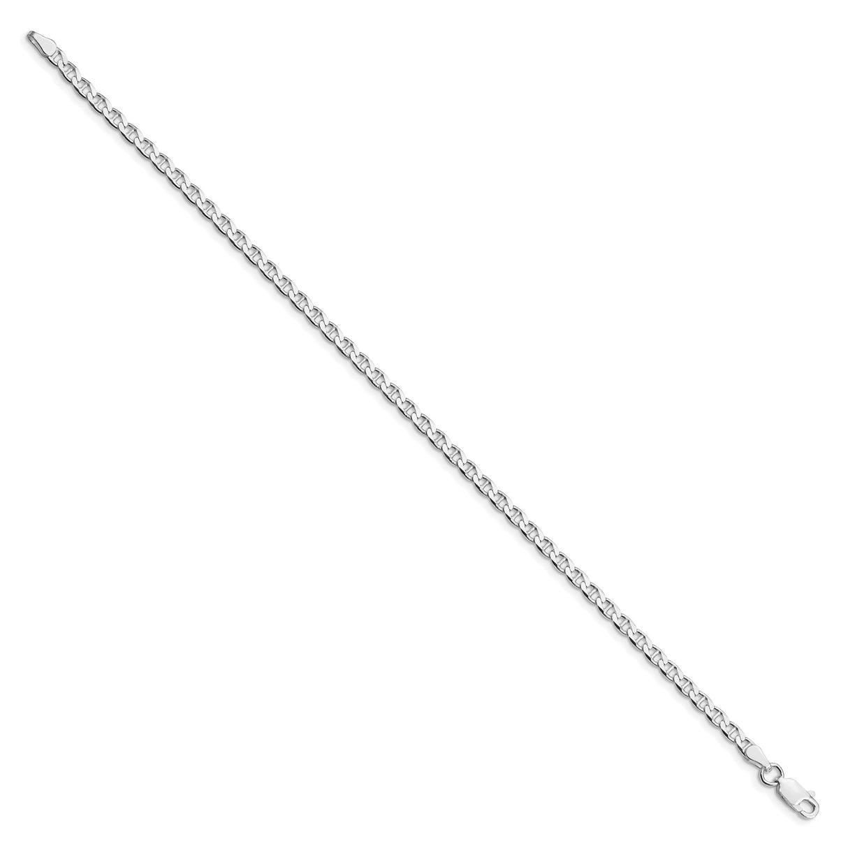 925 White Gold 3.15 mm Polished Chain Anklet, Solid