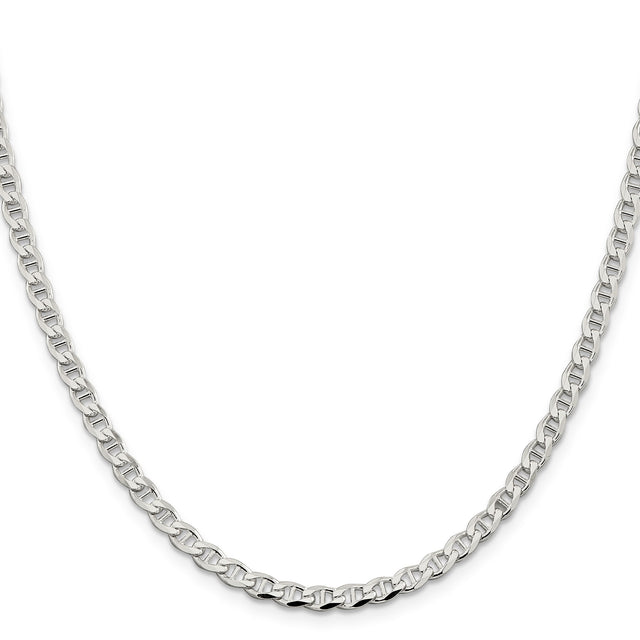 925 White Gold 4.15 mm Polished Chain Necklace, Solid