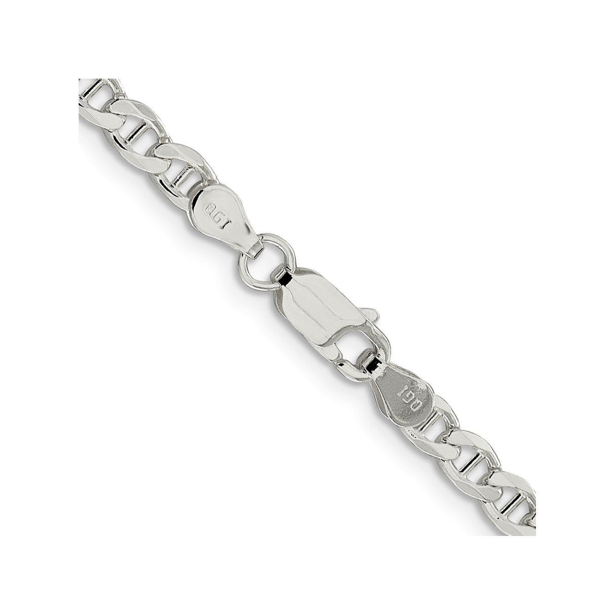 925 White Gold 4.15 mm Polished Chain Necklace, Solid alternate angle