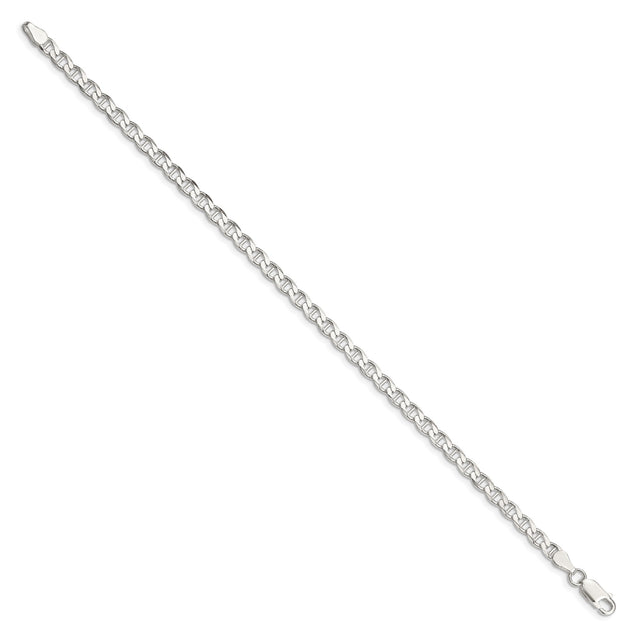 925 White Gold 4.15 mm Polished Chain Bracelet, Solid