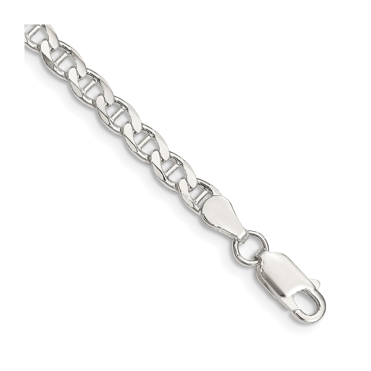 925 White Gold 4.15 mm Polished Chain Bracelet, Solid shown for scale