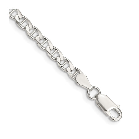 925 White Gold 4.15 mm Polished Chain Bracelet, Solid shown for scale