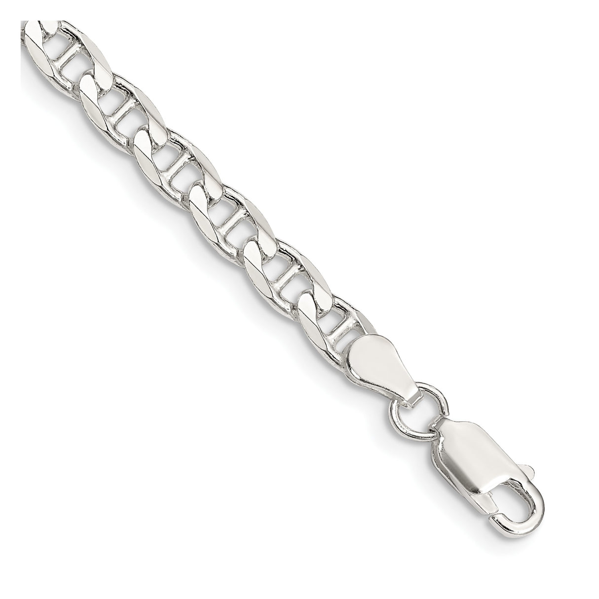 925 White Gold 4.65 mm Polished Chain Bracelet, Solid shown for scale