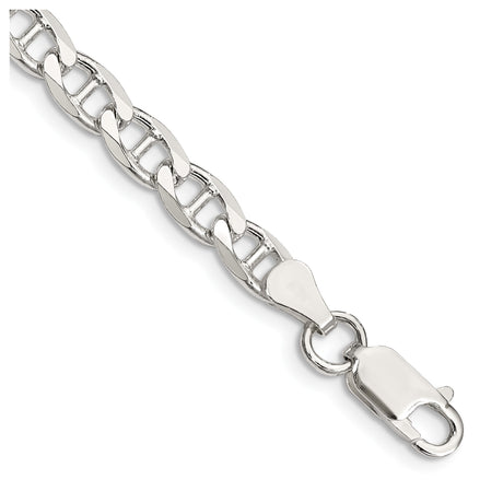 925 White Gold 5.7 mm Polished Chain Anklet, Solid shown for scale